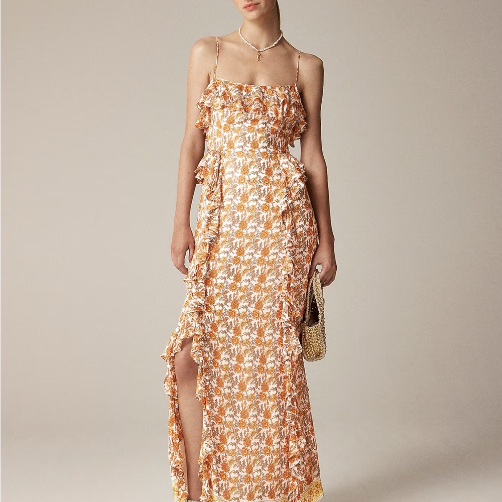 J. Crew Collection cascading ruffle dress in sunset rose block print chiffon 10